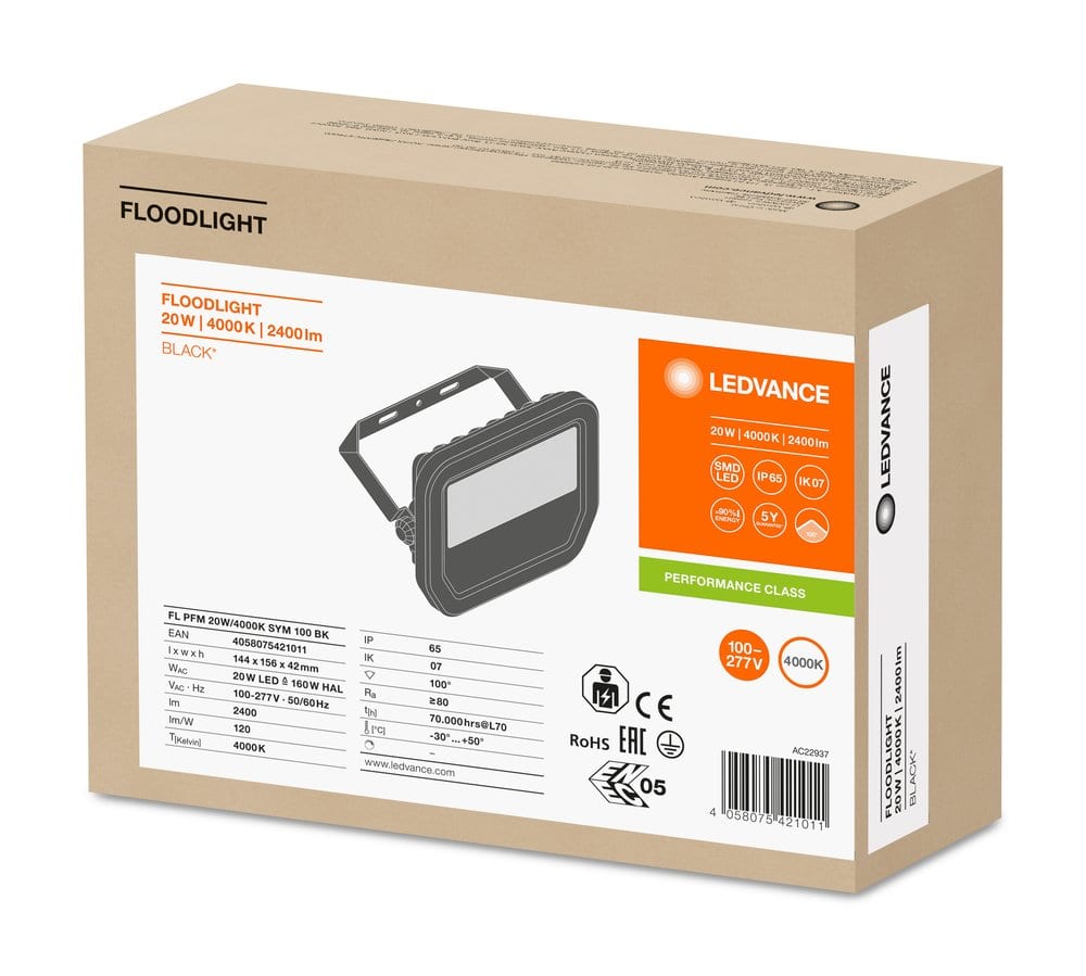 LEDVANCE LDVFLOOD20840BG3 FL PFM 20W/4000K SYM 100 BK LEDV