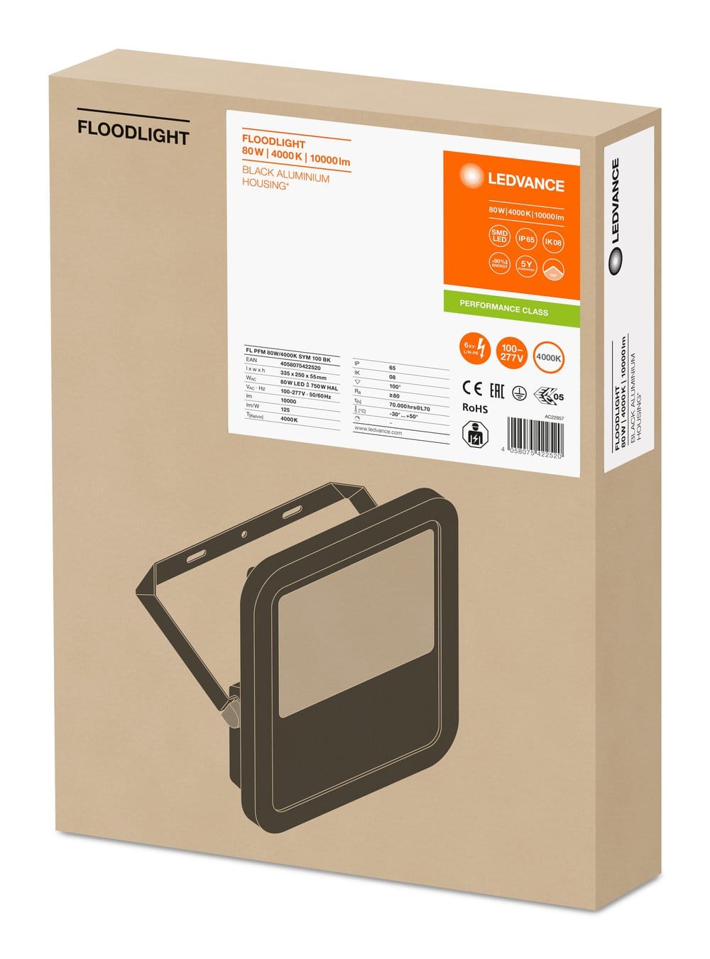 LEDVANCE LDVFLOOD80840BG3 FL PFM 80W/4000K SYM 100 BK LEDV