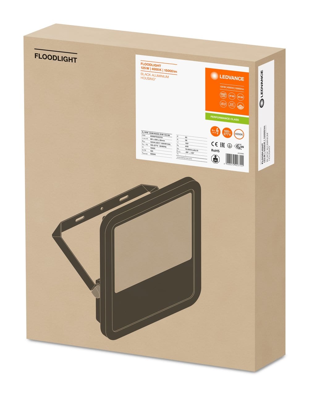 LEDVANCE LDVFLOOD125840BG3 FL PFM 125W/4000K SYM 100 BK LEDV