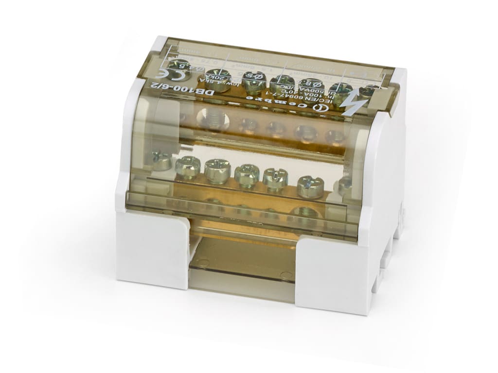 CEMBRE SPA - CEMDB100-6/2 RIPARTITORE BIPOLARE SERIE DBLOCK, A SERRAGGIO DIRETTO, 100A 7 VIE SEZIONE INGRESSO 25mmq