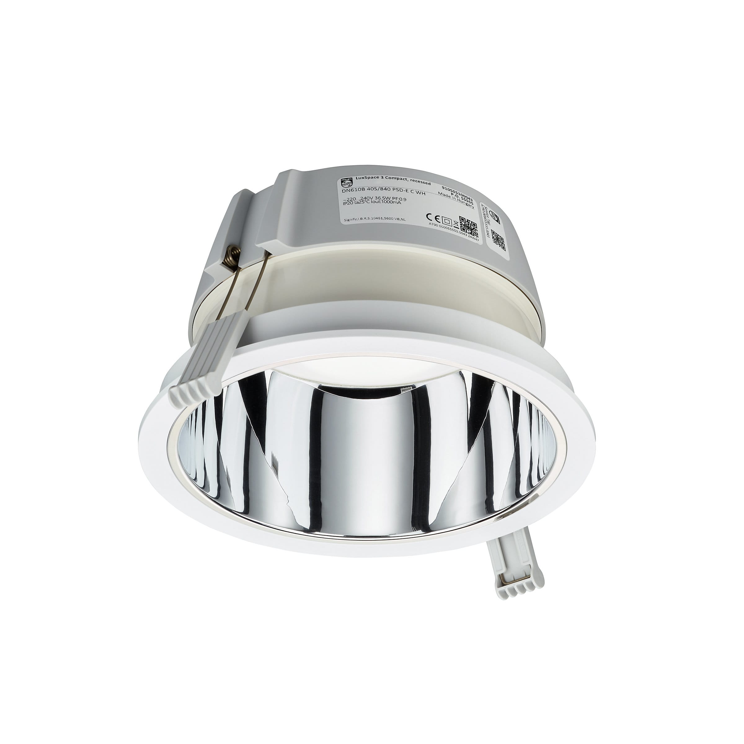 SIGNIFY ITALY SPA PHA83605100 LuxSpace Compact, da incasso, UltraEfficient, 13.6 W, D200 mm, 2400 lm, 4000 K, DALI, UGR19, Riflettore speculare C, Bianco