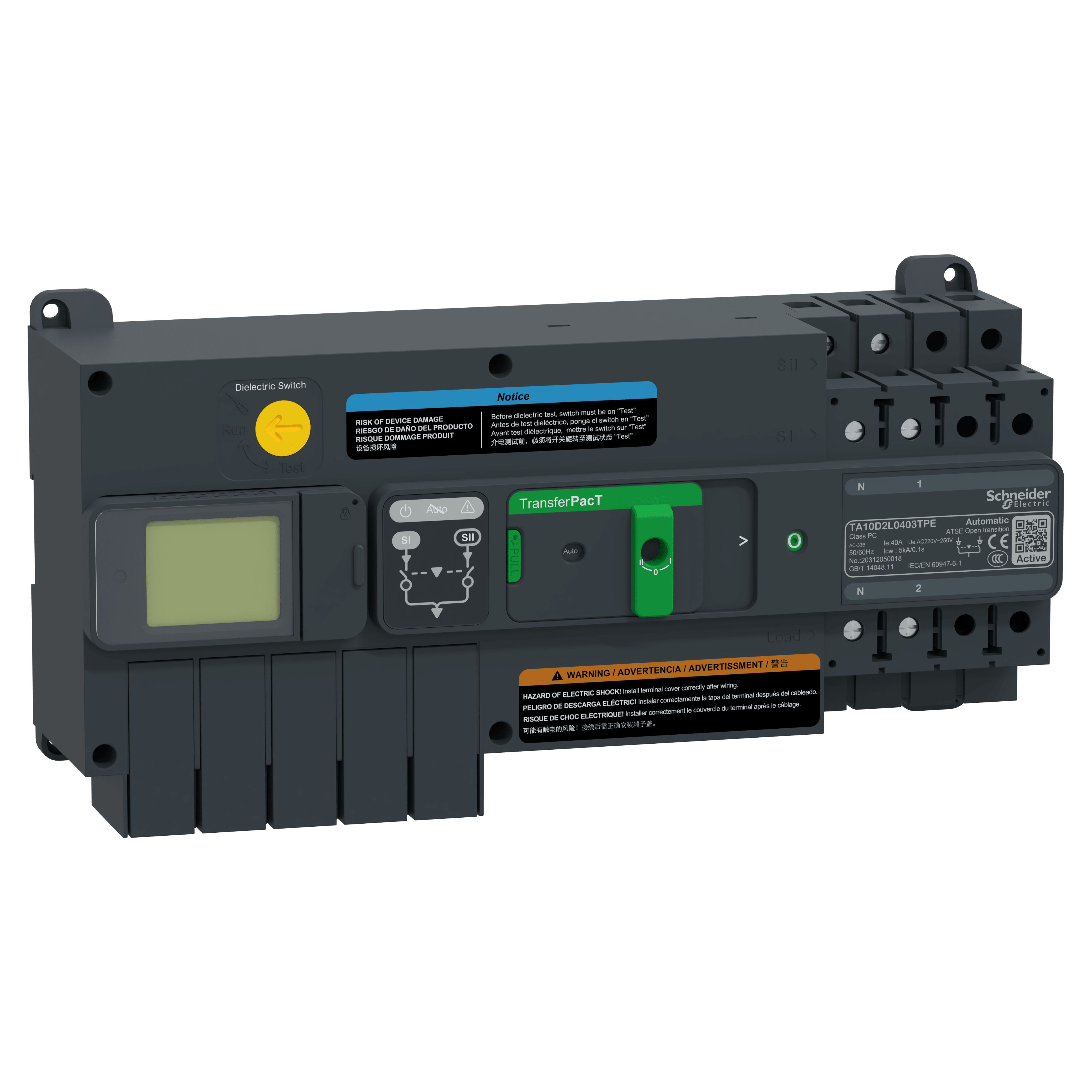 SCHNEIDER ELECTRIC SNRTA10D2L0403TPE TRANSFERPACT ACTIVE AUTOMATIC40A 230V 2P