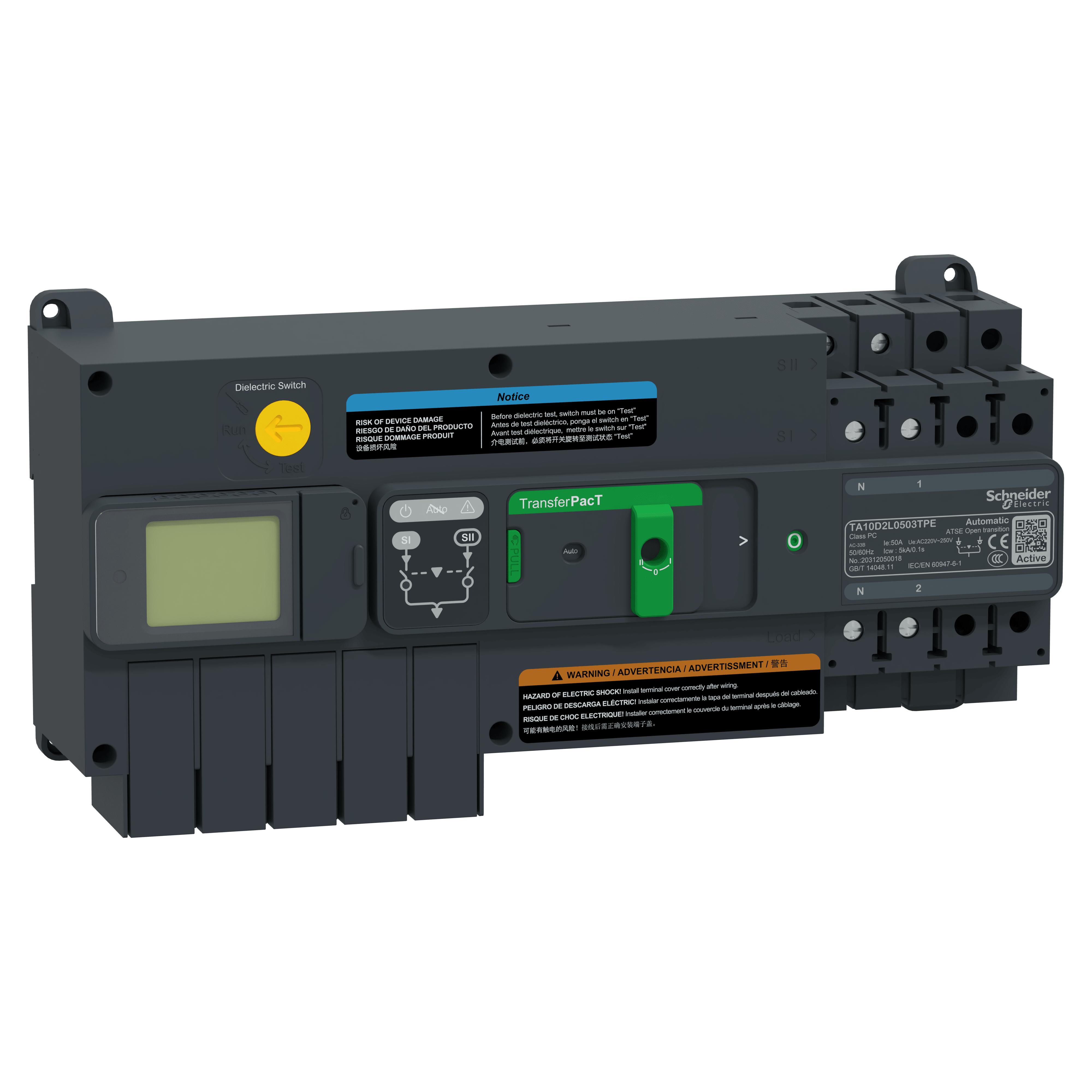 SCHNEIDER ELECTRIC SNRTA10D2L0503TPE TRANSFERPACT ACTIVE AUTOMATIC50A 230V 2P