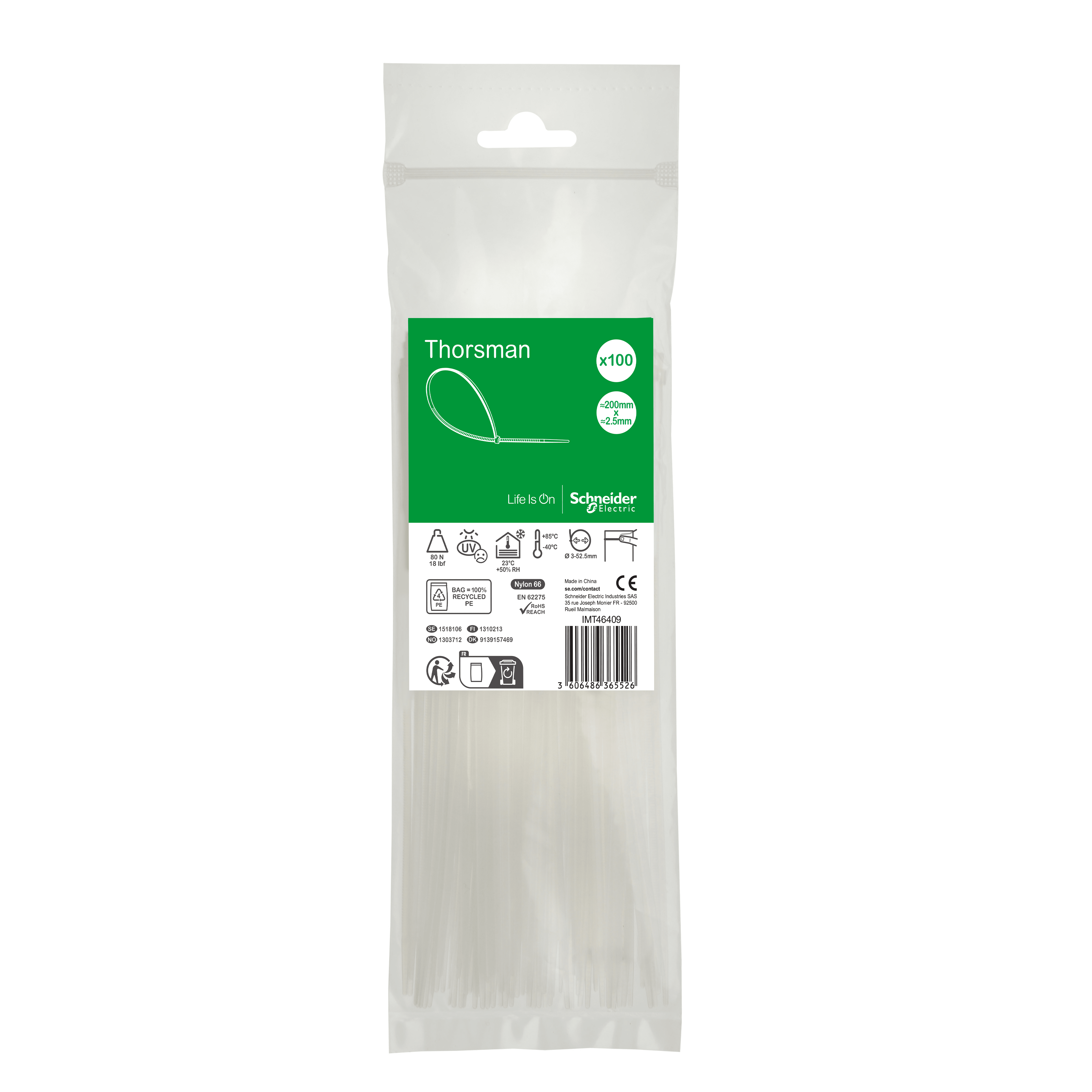SCHNEIDER ELECTRIC SNRIMT46409 1 SACCHETTO 100 FASCETTE200X2,5 INCOLORE