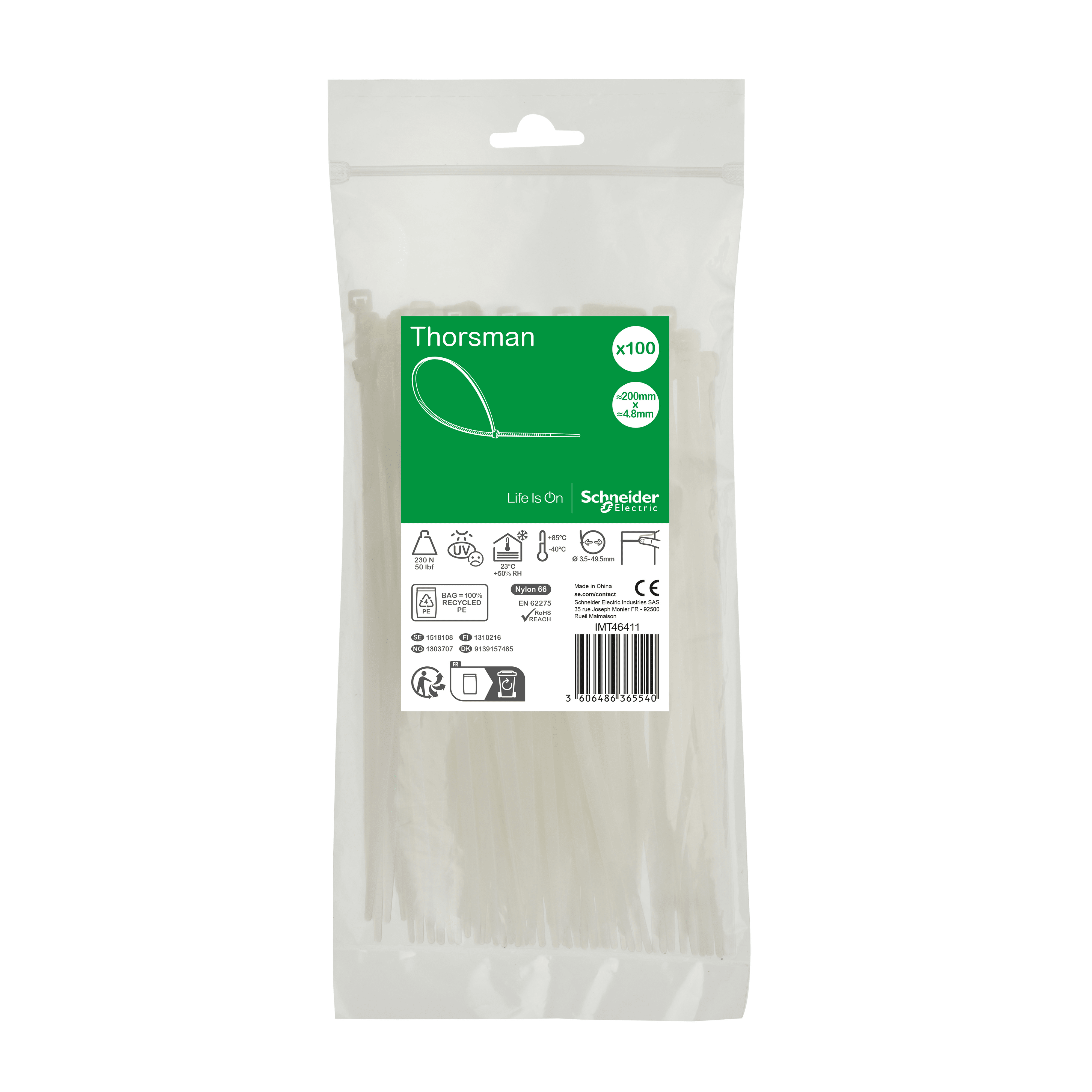 SCHNEIDER ELECTRIC SNRIMT46411 1 SACCHETTO 100 FASCETTE200X4,8 INCOLORE