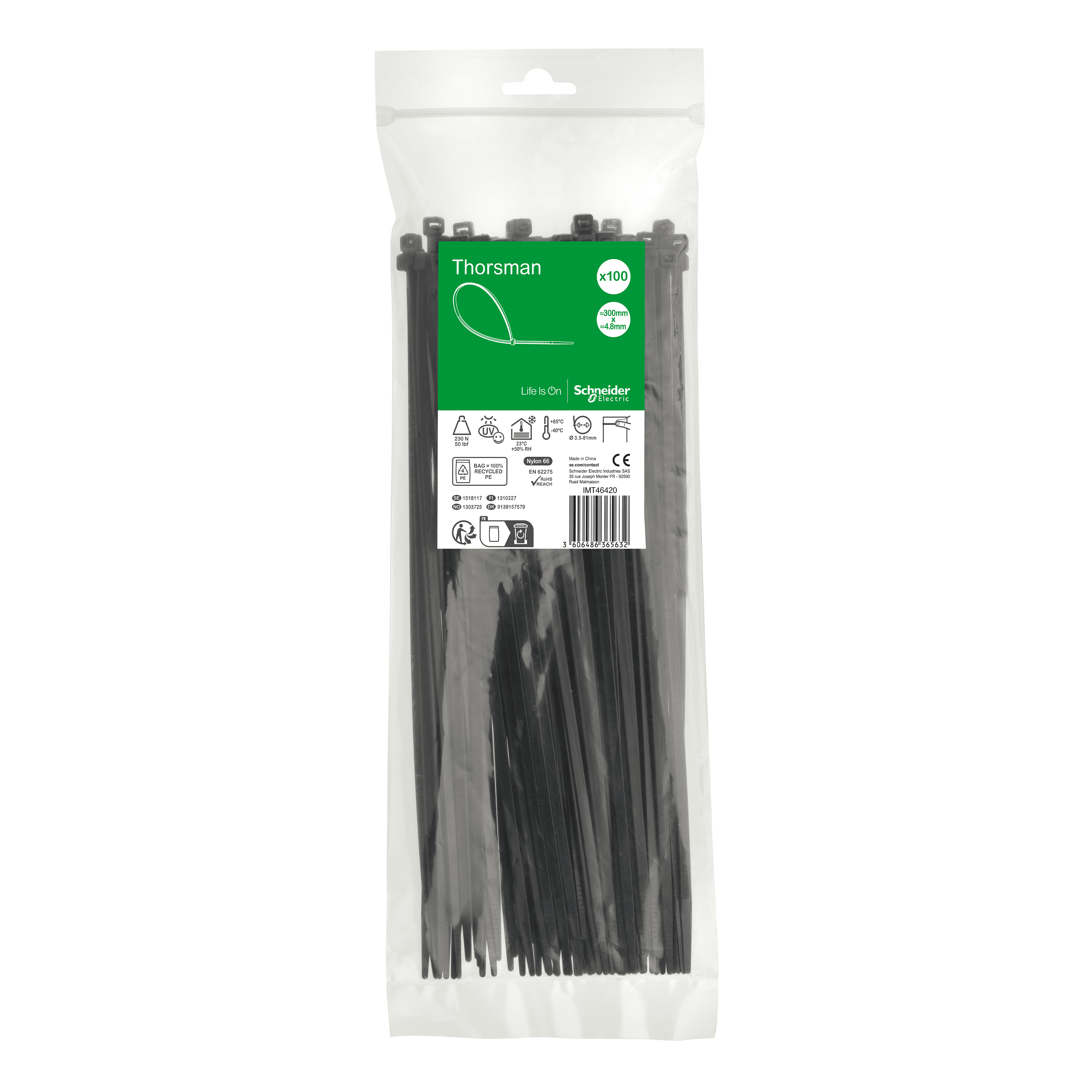 SCHNEIDER ELECTRIC SNRIMT46420 1 SACCHETTO 100 FASCETTE 300X4,8 NERO