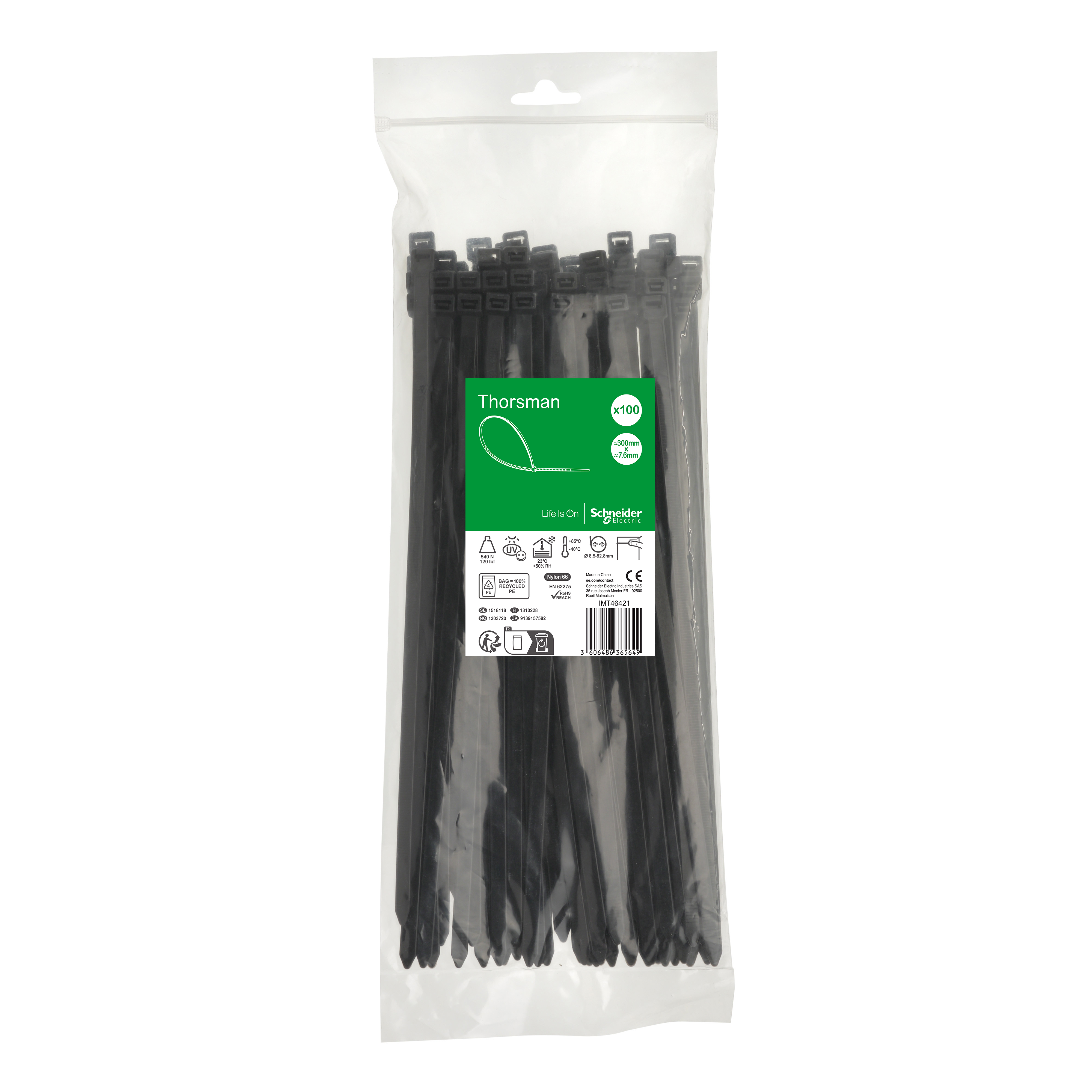 SCHNEIDER ELECTRIC SNRIMT46421 1 SACCHETTO 100 FASCETTE 300X7,6 NERO