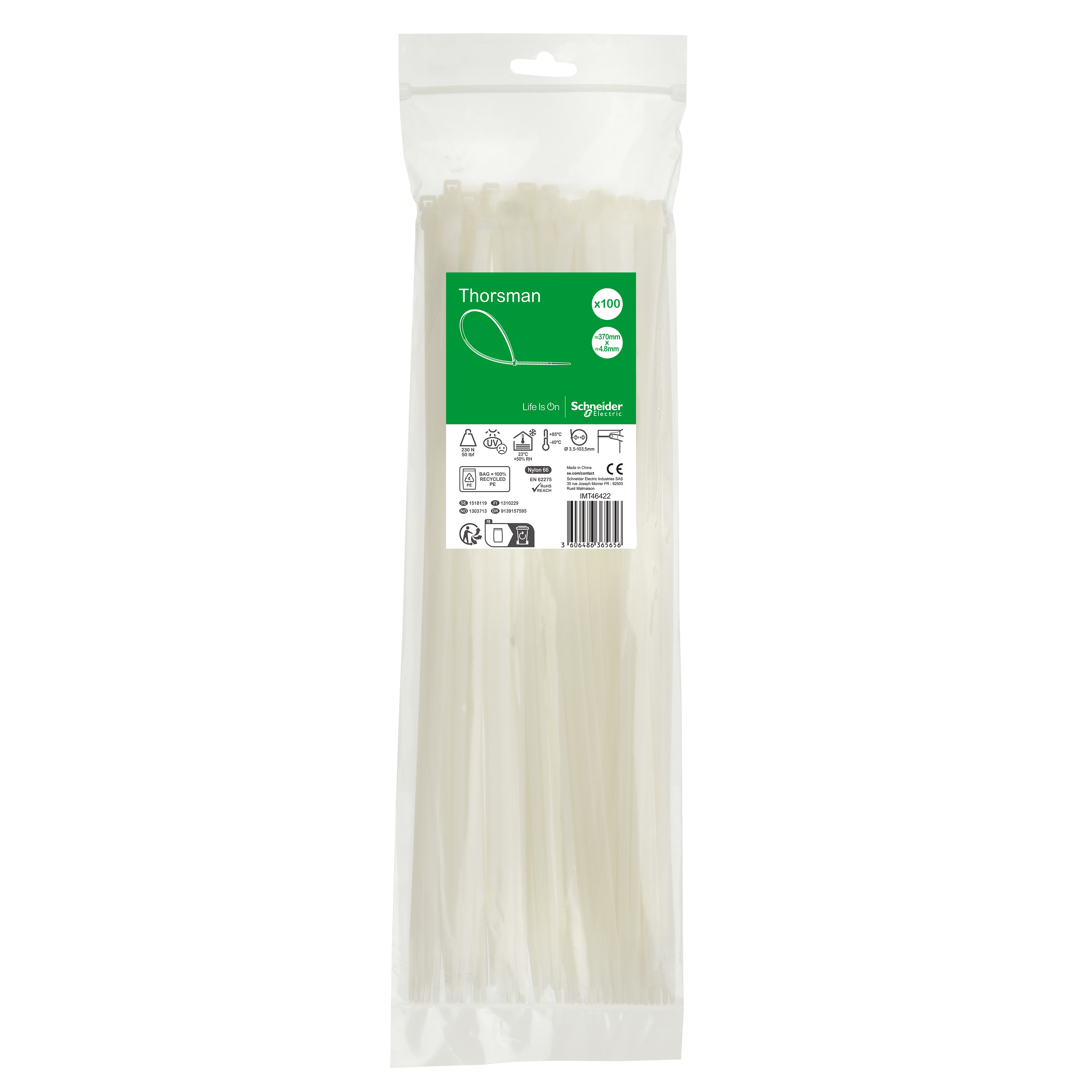 SCHNEIDER ELECTRIC SNRIMT46422 1 SACCHETTO 100 FASCETTE370X4,8 INCOLORE