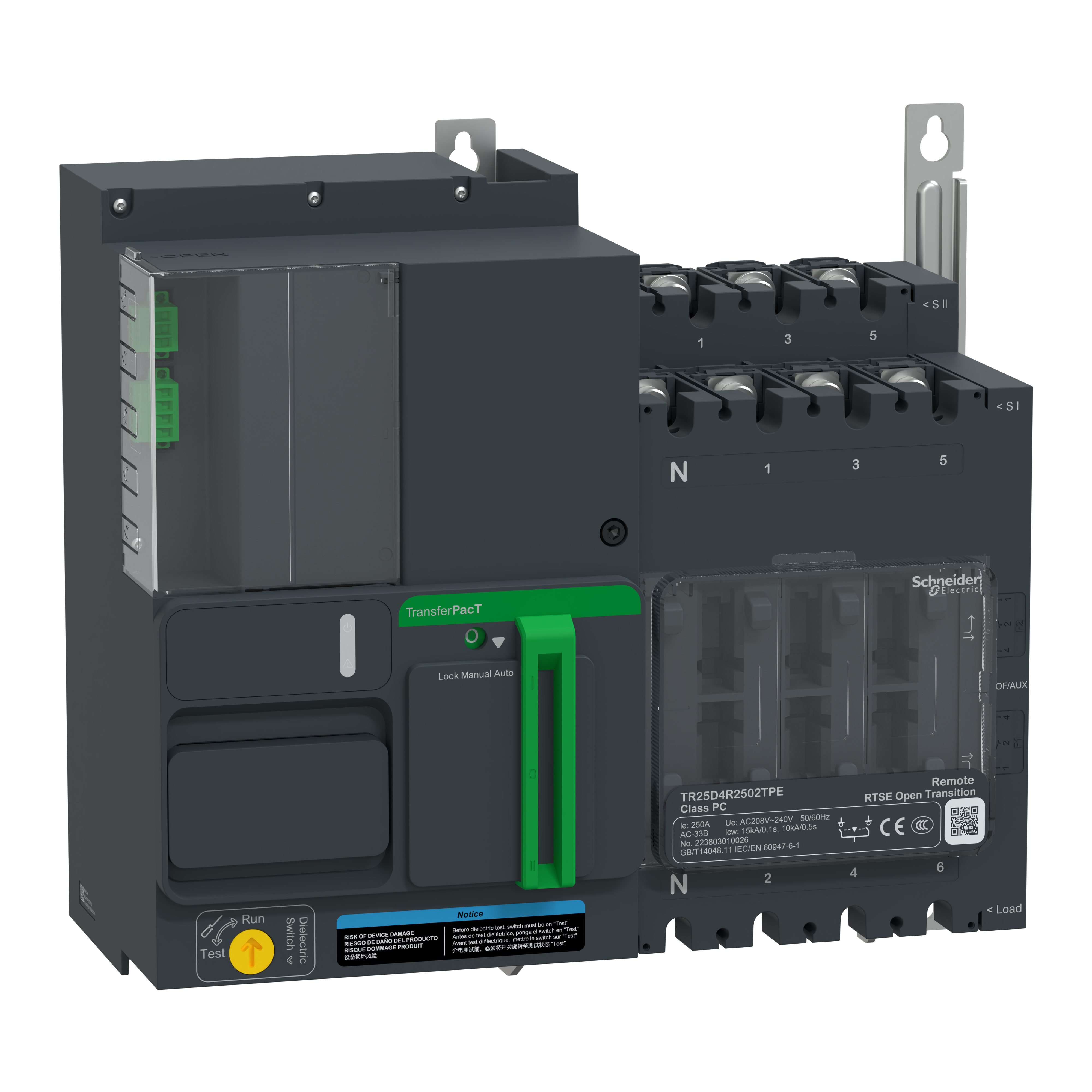SCHNEIDER ELECTRIC SNRTR25D4R2502TPE TRANSFERPACT REMOTE 250A 208V 4P