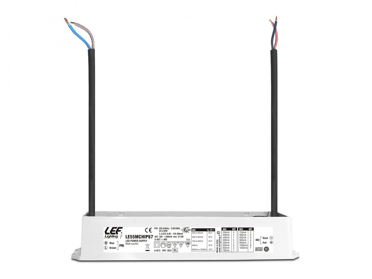 LEF LIGHTING SRL LEFLE55MCHIP67 ALIM. LED 350 1050MA 19 57W IP67