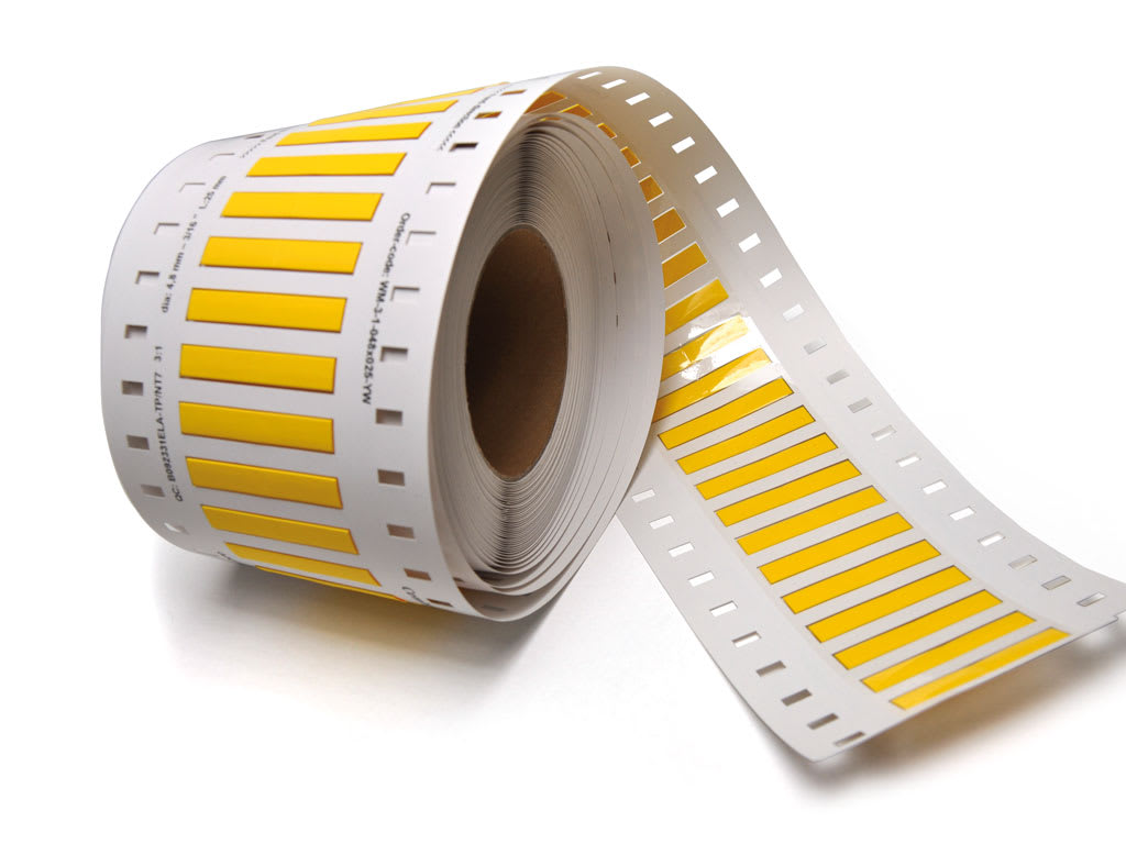 CEMBRE SPA - CEMM2-254-WH3 TERMORESTRINGENTE SEGNACAVO TERMO-ROLL M2, BIANCO, MEDIUM GRADE, STAMPABILE SU DUE LATI, DIAMETRO DEL CAVO 25,4mm, LUNGHEZZA 15m, ROTOLO