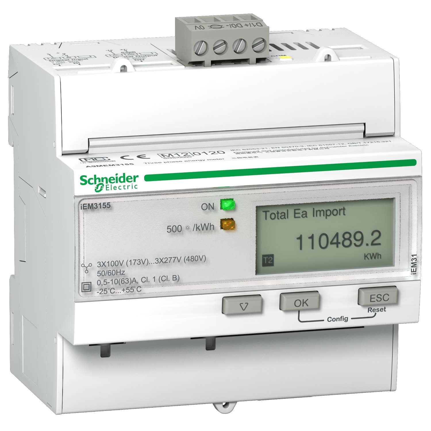 SCHNEIDER ELECTRIC - SNRA9MEM3155 Contatore energia iEM3155 - 3P+N - inserzione diretta 63A - Modbus 1DI+1DO -MID