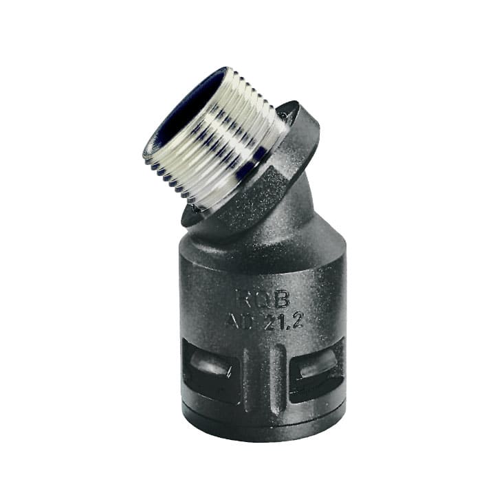COSMEC - CSM5028-2940NM Raccordo curvo a 45° con filetto maschio metallico, Metrico 40 x 1,5 mm , IP68, nero, AD34,5
