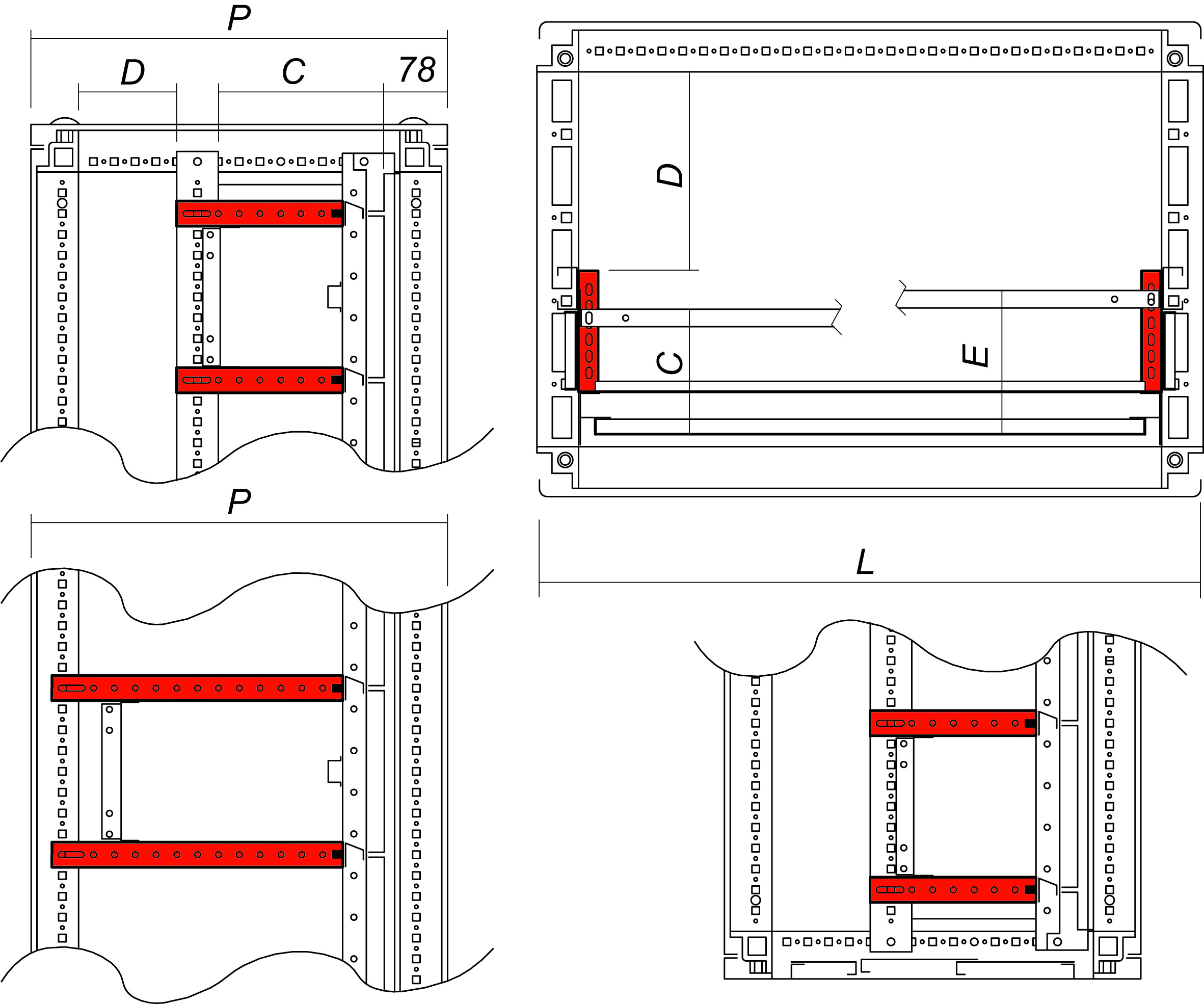 DKC-RAMBLOCK - RMBRZSOE545 Supporto orizzontale parziale e totale, profondità 545 mm, confezione 2 pezzi