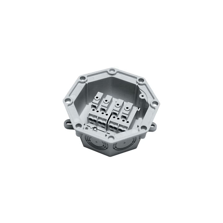 CONCHIGLIA - CON027101005 Serie UPM - Cassetta di derivazione in PA6 V0 equip., morsett. multi 4 poli 10 mmq, dim. 128x128 mm