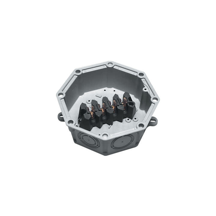 CONCHIGLIA - CON027251008 Serie UPM - Cassetta di derivazione in PA6 V0 equip., morsett. nodale 4 poli 25 mmq, dim. 183x183 mm