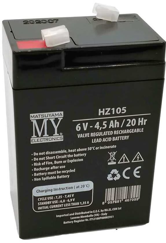 MATSUYAMA - Batteria ricaricabile al piombo 6V 4,5Ah - 70x47x101mm -Faston 4,8mm