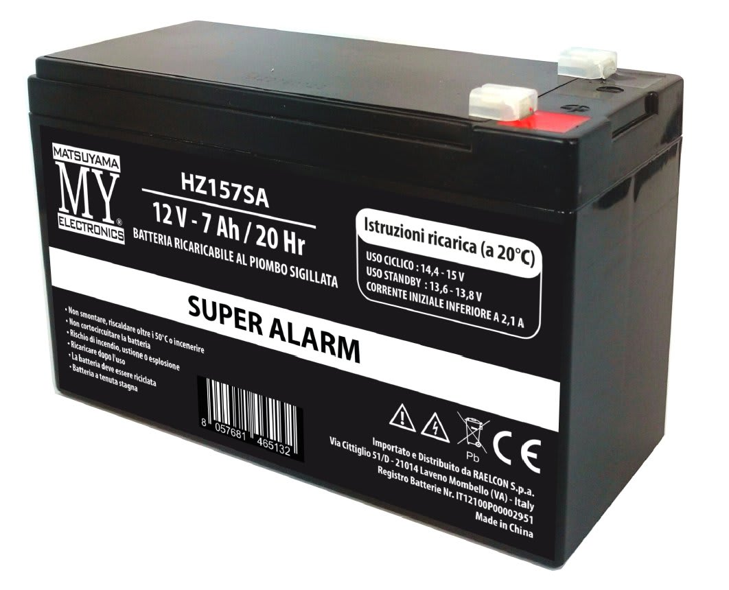 MATSUYAMA - Batteria piombo 12V 7Ah spec. impianti allarme 151x65x94mm - fast 4,8mm