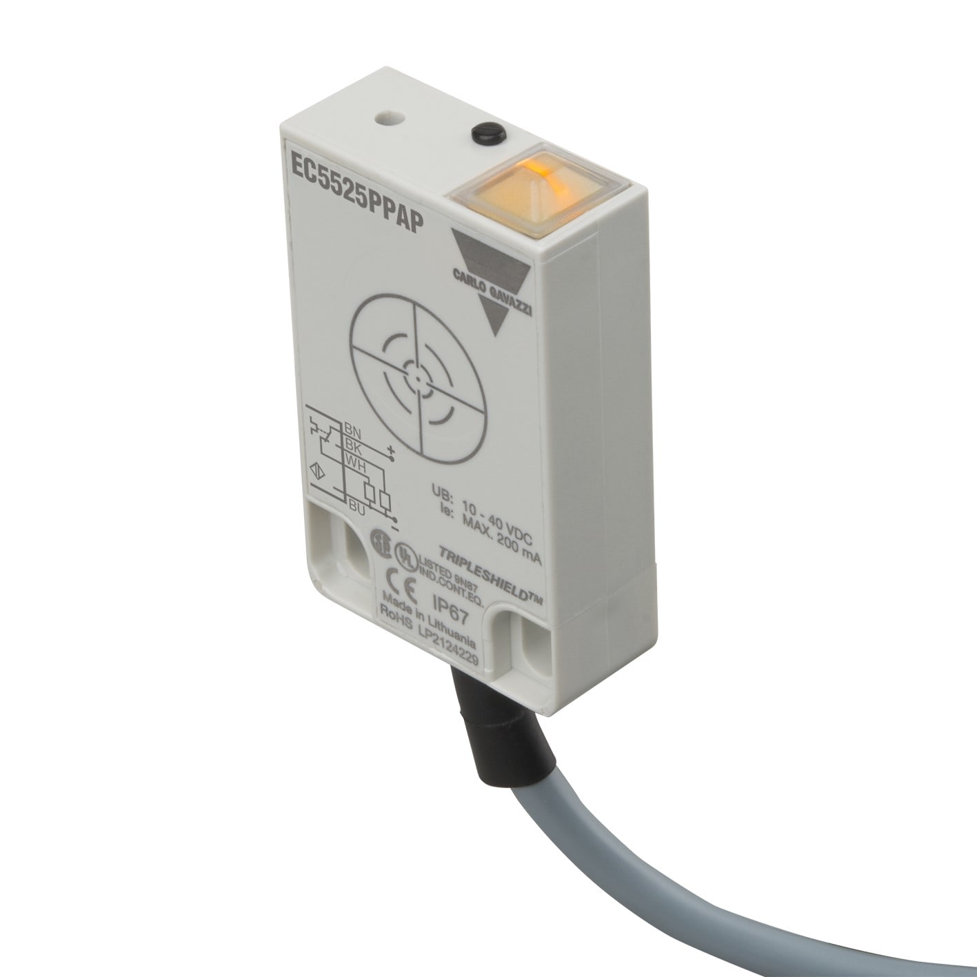 CARLO GAVAZZI GAVEC5525PPAP SENS. CAP. RETT. SN=25MM PNP NO+NC CAVO