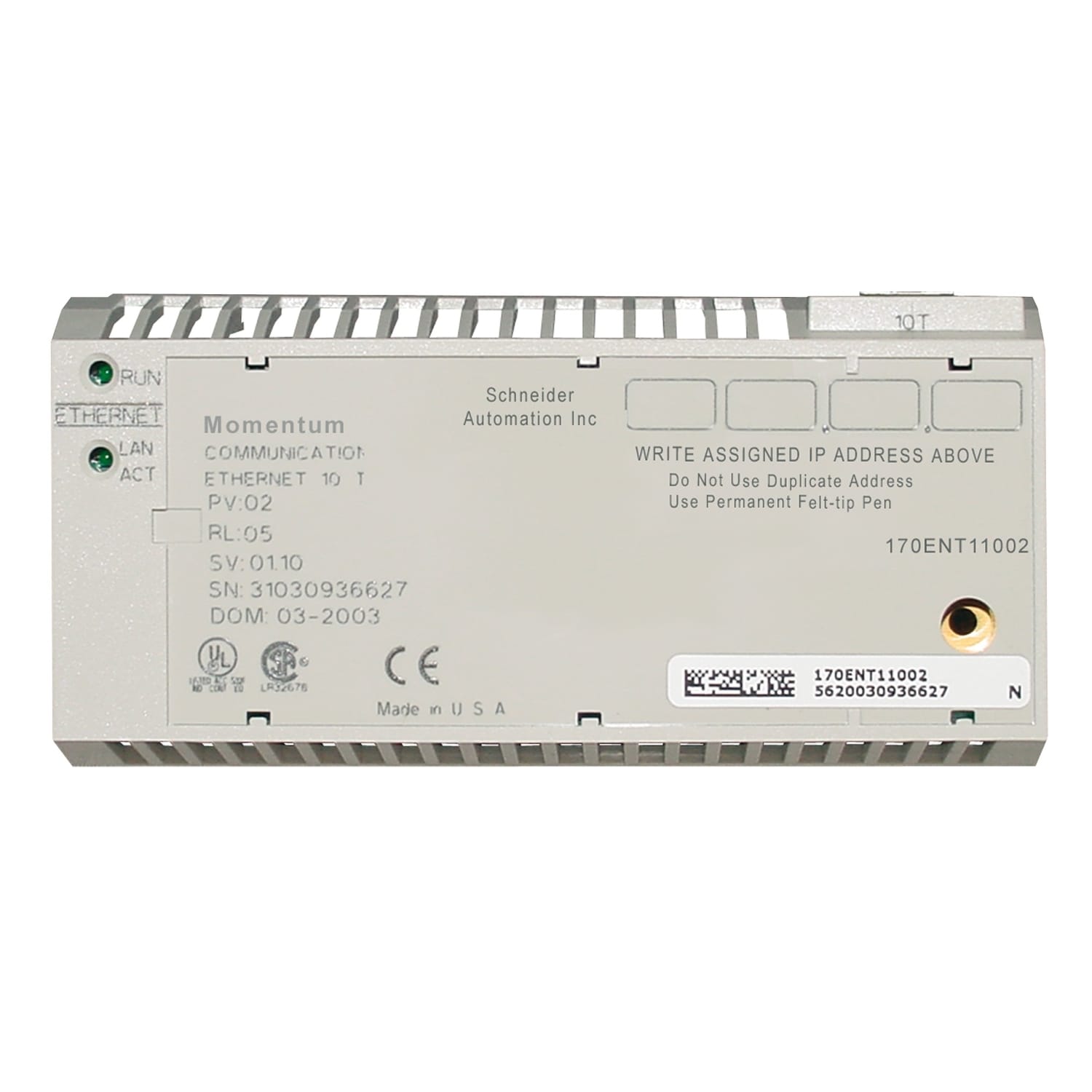 SCHNEIDER ELECTRIC - SNR170ENT11002 MOMENTUM ETHERNET COMM ADAPTER