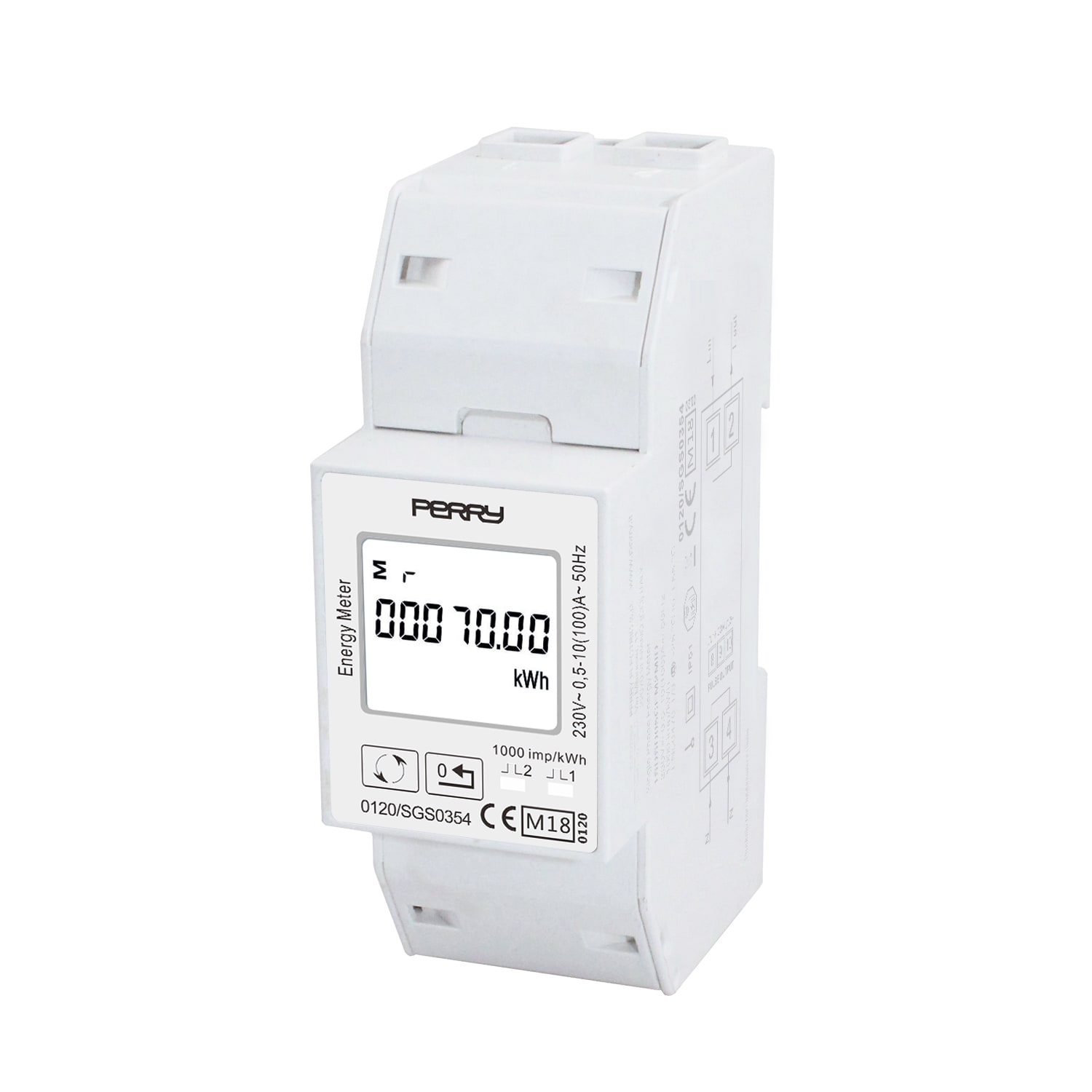 PERRY - PER1SDSD05CEM2MID CONTATORE ENERGIA MONOFASE 2 DIN MID