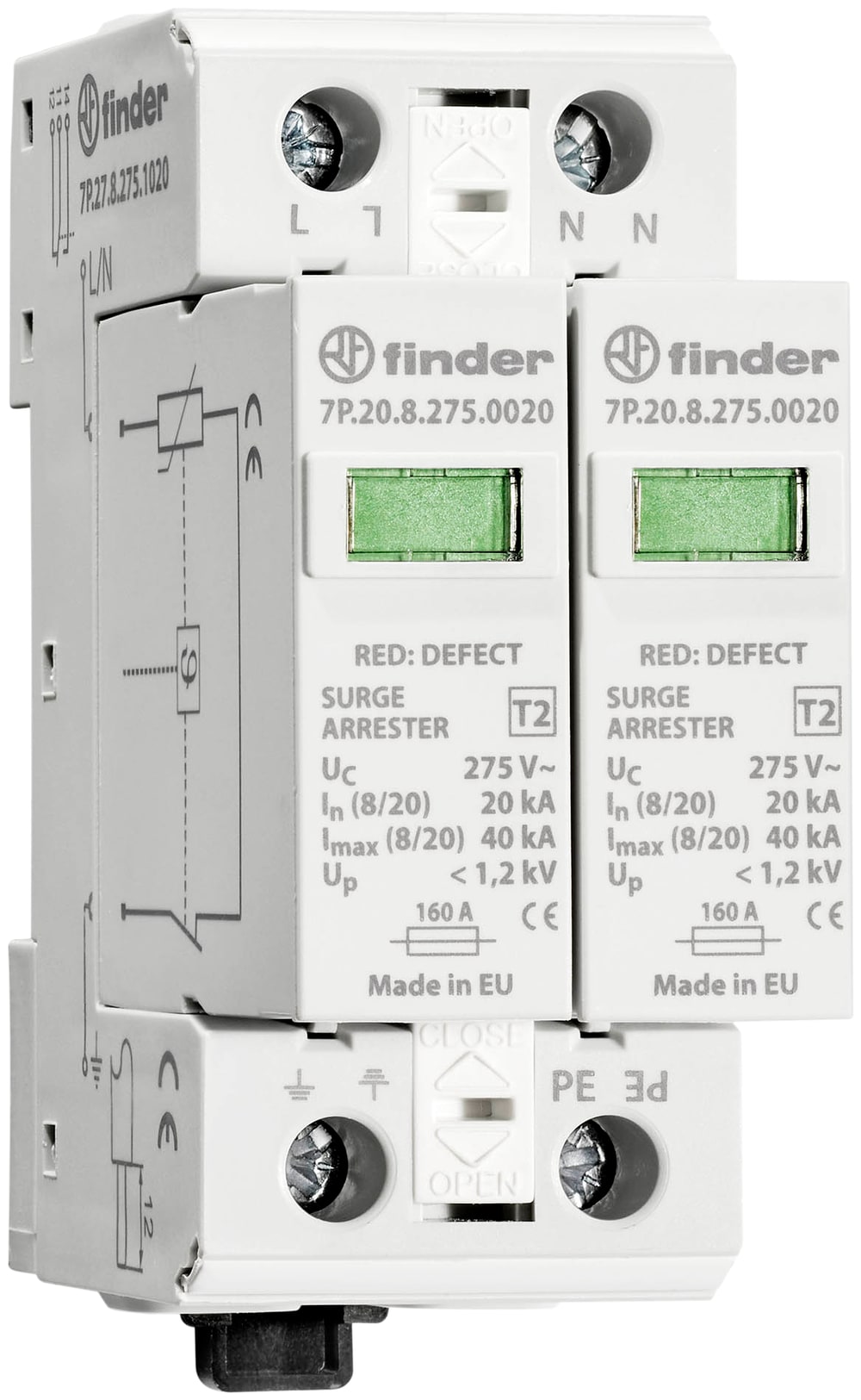 FINDER S.P.A. - FIN7P2782751020 SPD CLASSE2 MONOFASE 2P 275VAC TN-S 20KA