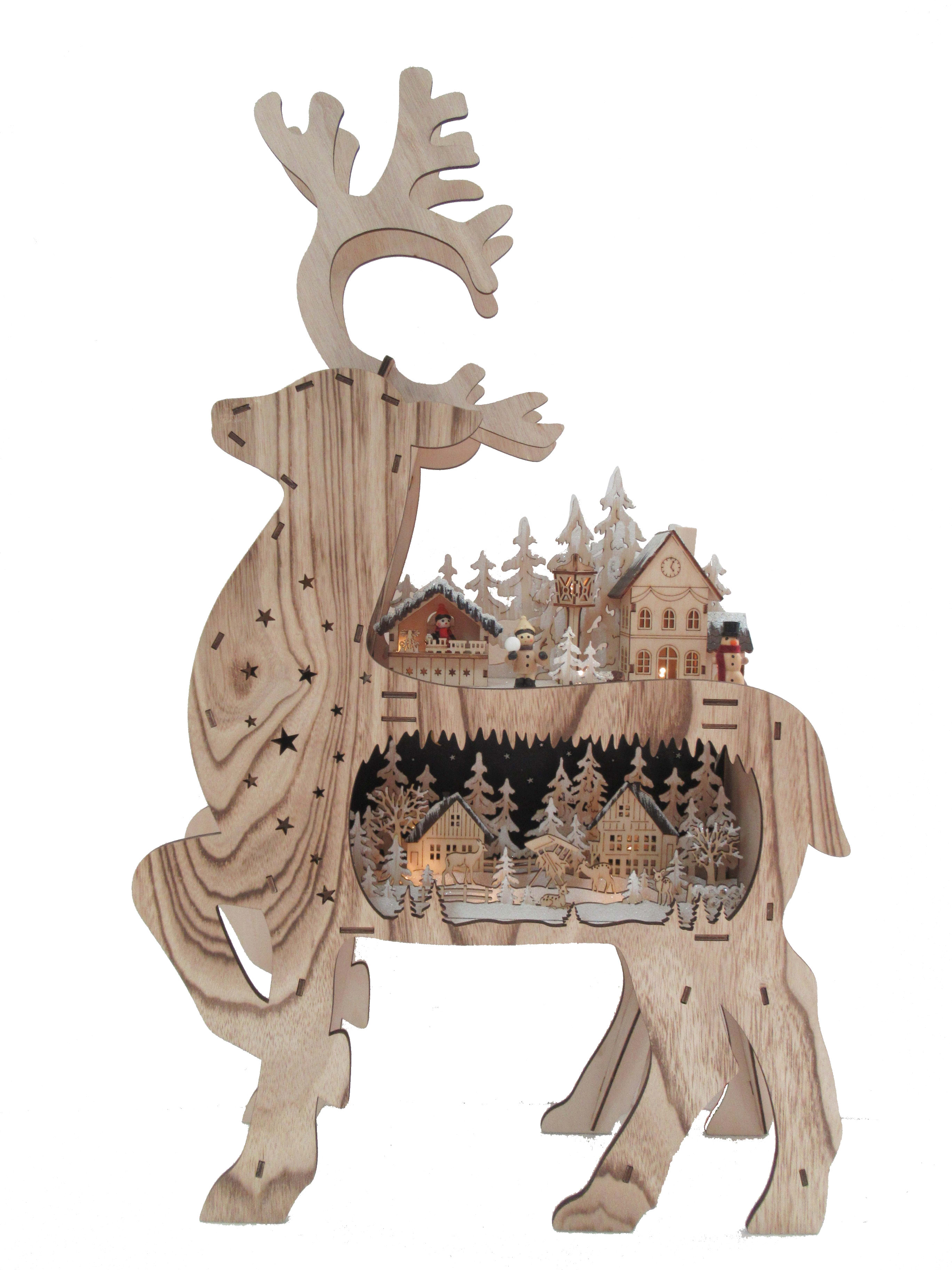 GIOCOPLAST NATALE SP GCP31618097 RENNA C/VILL WOOD-CHARM C/LED BAT, 70X43