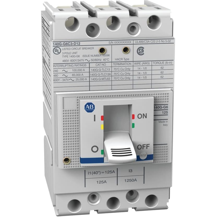 ROCKWELL AUTOMATION - RCK140G-G2C3-D10 140G-G2C3-D10, MCCB, 100AT, 125AF