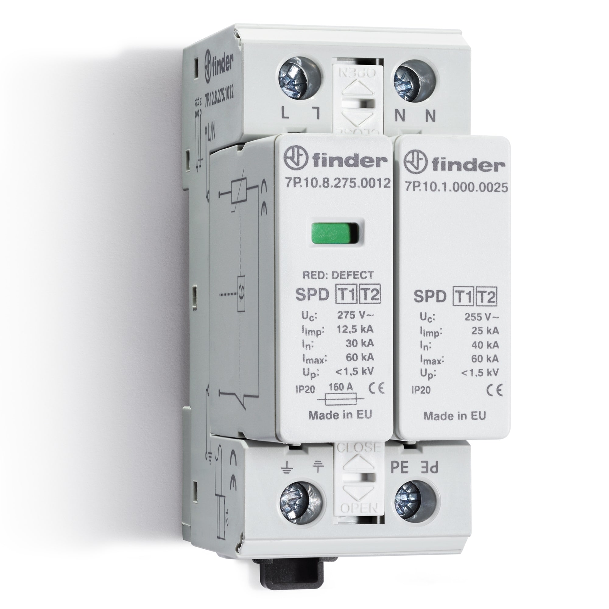 FINDER SPA FIN7P1282751012 SPD CLASSE1+2 MONOFASE 2P 275VAC 1+1 12.