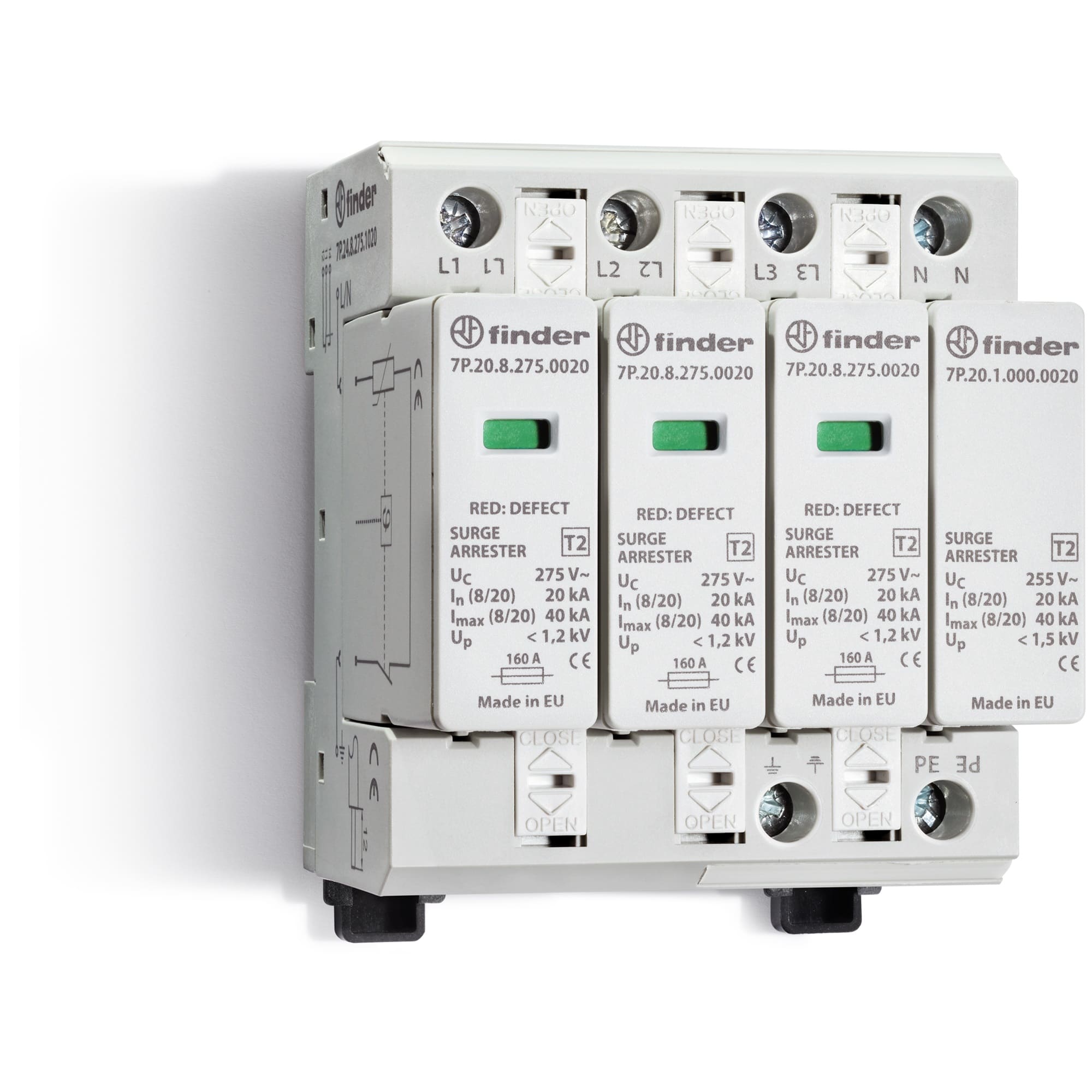 FINDER SPA FIN7P2482751020 SPD CLASSE2 TRIFASE 4P 275VAC 3+1 20KA