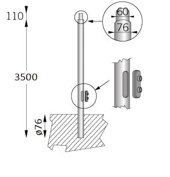 ARCLUCE S.P.A. - ACL1097016X-21 PALO CIL. D76 3,5m C/RID.60x110 C/FIN.