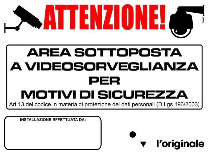 LAND SRL - C1AET002 ETICHETTA ADESIVA ATTENZIONE AREA VIDEO