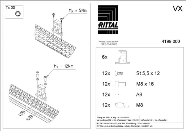 RITTAL SPA - RIT4199000 VX 6 SUPPORTI PER PROFILATI A C