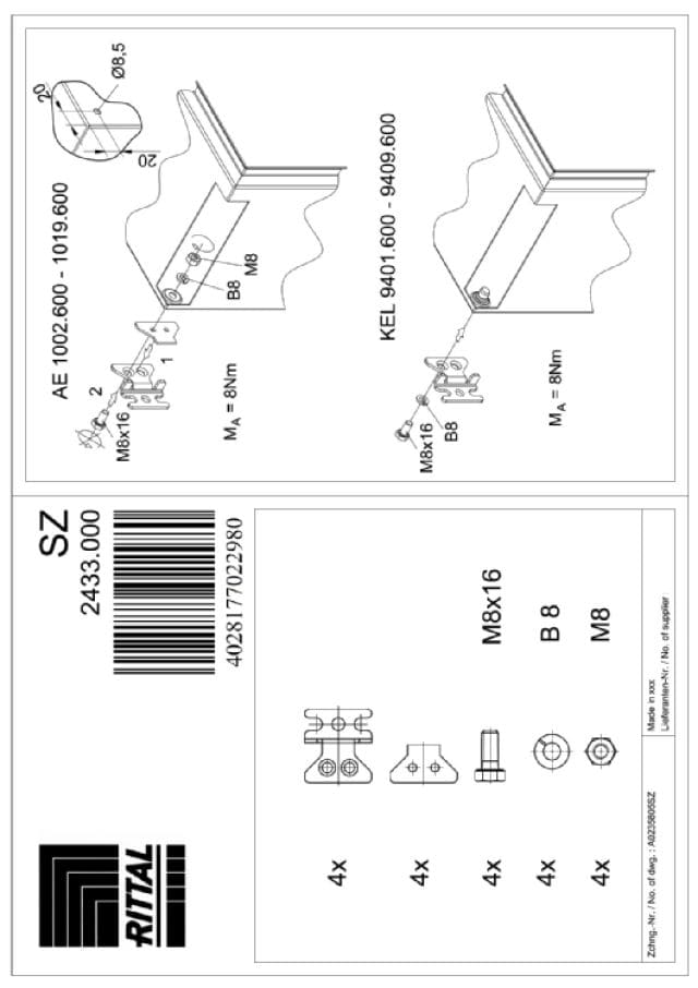 RITTAL SPA RIT2433500 SZ SUPPORTO FISS. PARETE INOX 316L - 4PZ