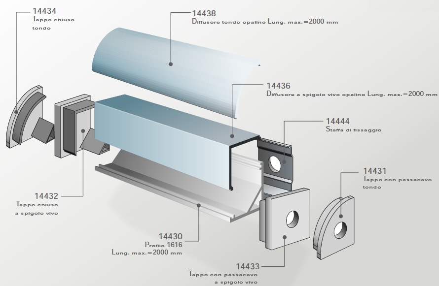 ELCOM SRL - EOW14438-L20 COPERTURA OPALE TONDA L=2000MM P.1616