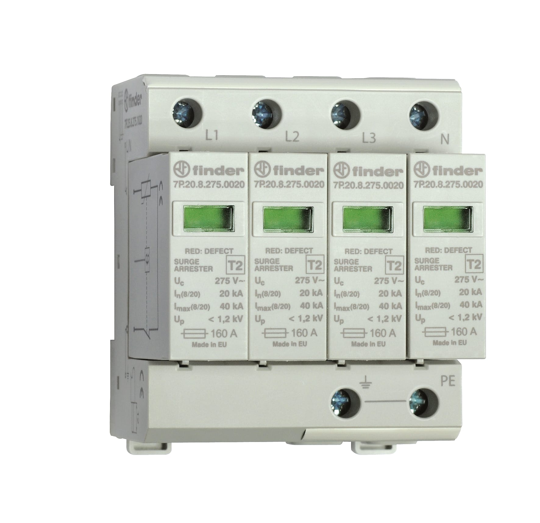 FINDER SPA FIN7P2582751020 SPD CLASSE2 TRIFASE 4P 275VAC 4+0 20KA