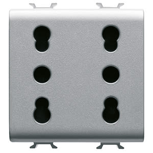 GEWISS - GEWGW14208 PRESA DOPPIA STANDARD ITALIANO 250V ac - 2X2P+T 16A BIVALENTE - P11-P17 - 2 MODULI - TITANIO - CHORUSMART