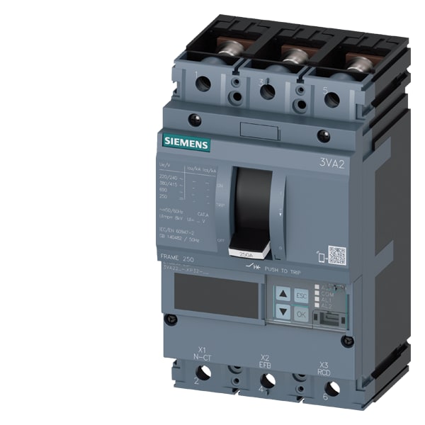SIEMENS SIE3VA22255KP320AA0 INT.AUT.3VA 250A 3P 55KA ETU8 LSI L/T