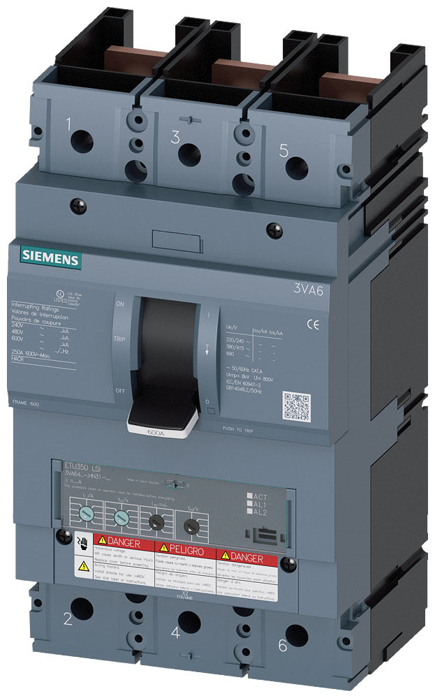 SIEMENS - SIE3VA64606HN310AA0 MCCB UL BG600 600A 3P 65KA ETU3 LSI
