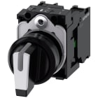 SIEMENS - SIE3SU11002BL601NA0 Selettore, illuminabile, 22 mm, rotondo, in plastica, colore nero, bianco, 1NO, 1NO