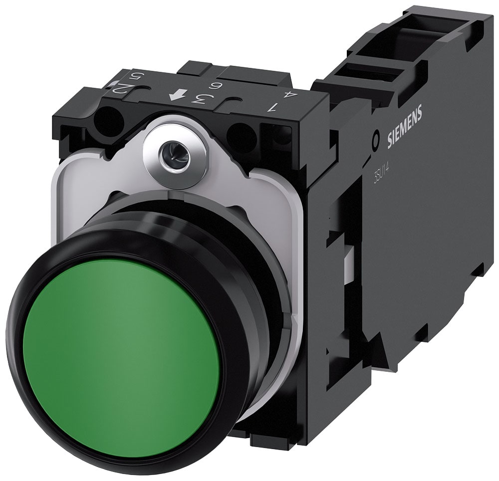 SIEMENS - SIE3SU11000AB401FA0 PULS.PIATTO IMP.PLAST.VERDE 1NO+1NC VITE