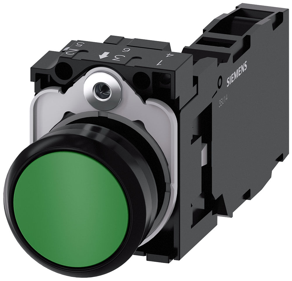 SIEMENS - SIE3SU11000AB401FA0 PULS.PIATTO IMP.PLAST.VERDE 1NO+1NC VITE