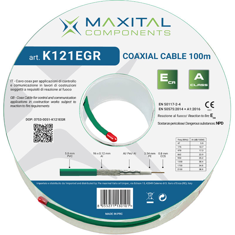 FTE MAXIMAL ITALIA S FTEK121EGR K121EGR CAVO COAX 5MM PVC ECA VERDE 100M