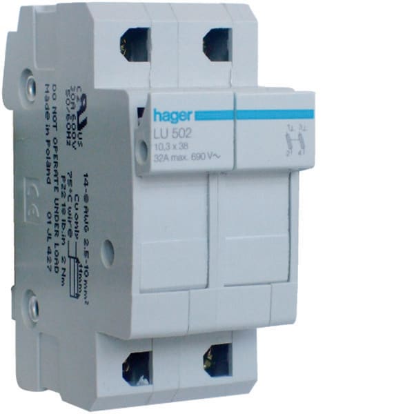 HAGER HAGLU502 PORTAFUSIBILE UL 10.3X38 2P 2M