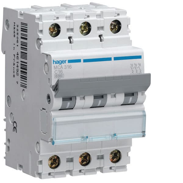 HAGER HAGMCA316 INTERR. AUTOM.3P 16A 6 KA C 3M
