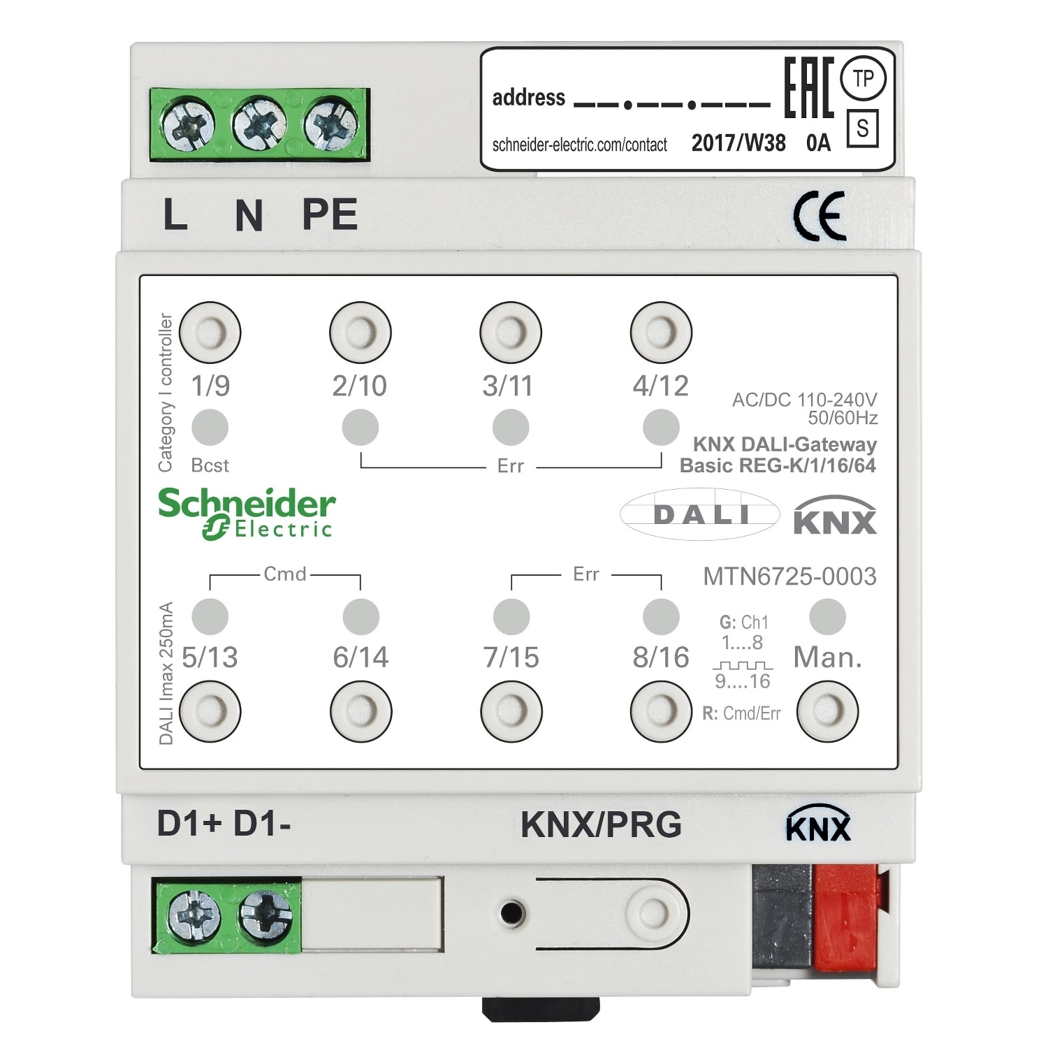 SCHNEIDER ELECTRIC SNRMTN6725-0003 KNX DALI2-GATEWAY BASIC REG-K/1/16/64
