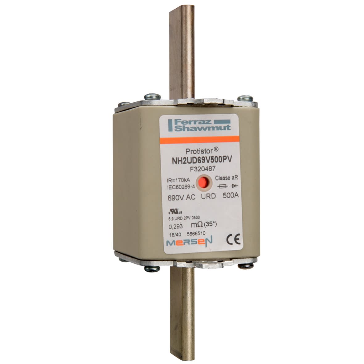 MERSEN ITALIA SPA - XESNH2UD69V500PV FUS. NH T.2 URD 690VAC CON PERC. 500A