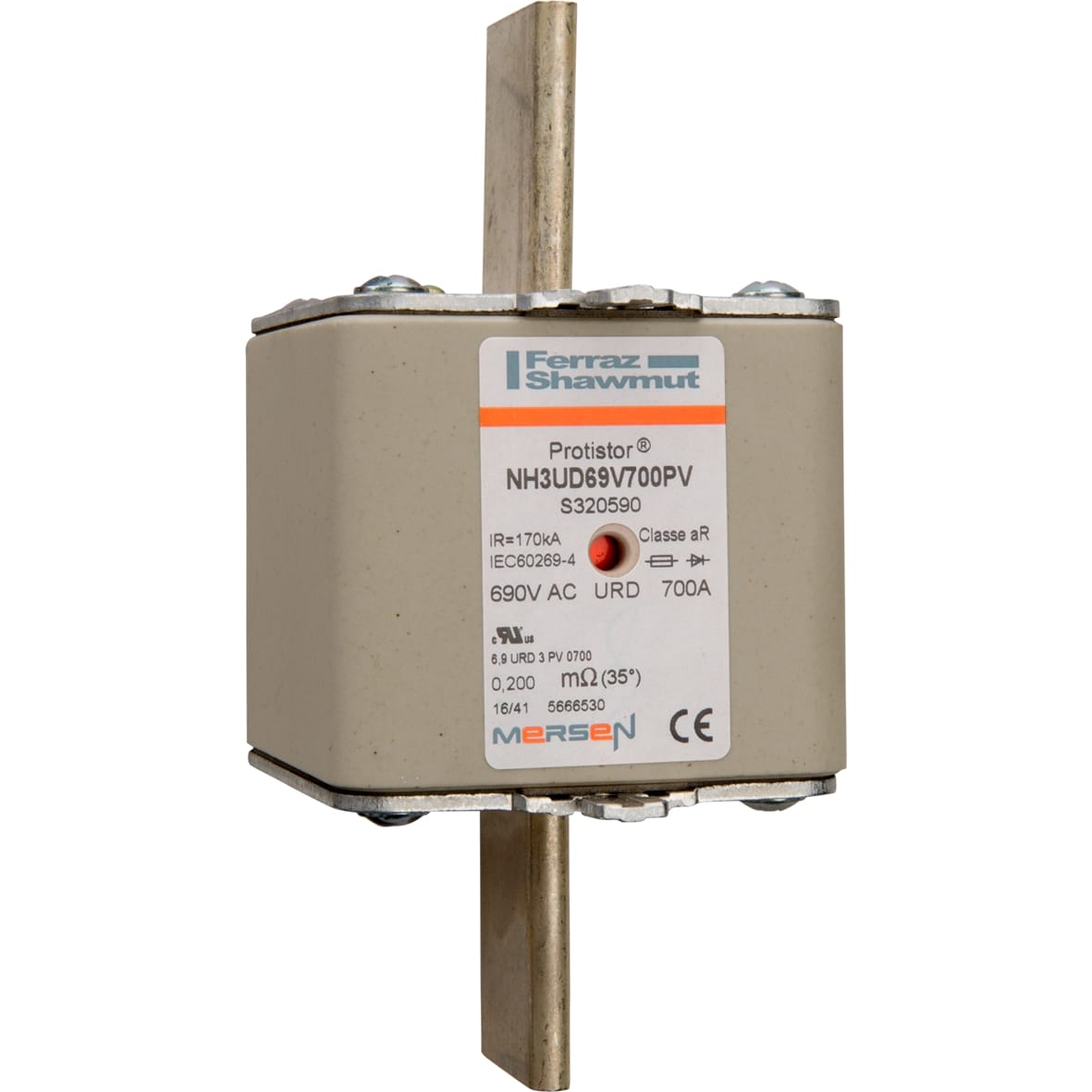 MERSEN ITALIA SPA - XESNH3UD69V700PV FUS. NH T.3 URD 690VAC CON PERC. 700A