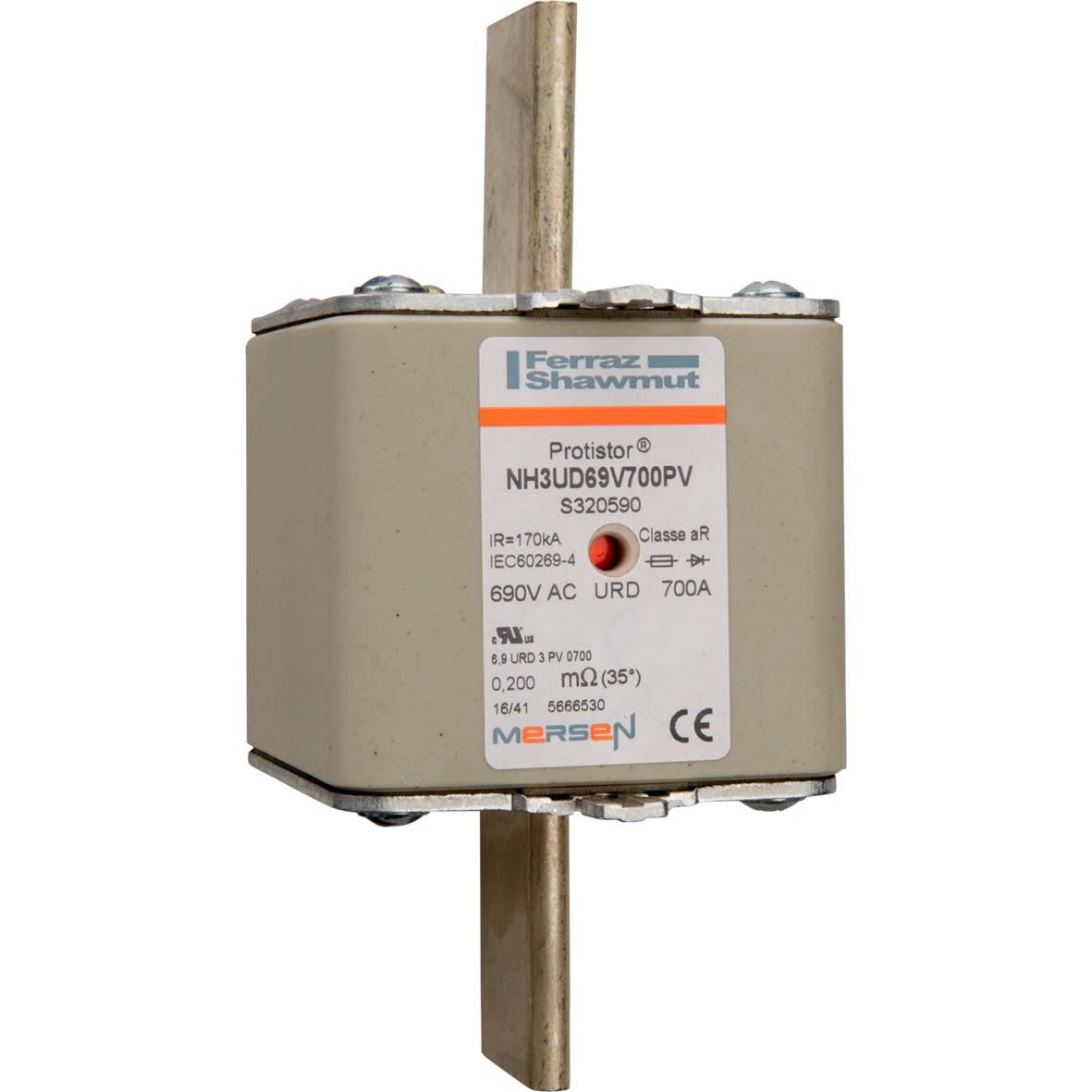 MERSEN ITALIA SPA - XESNH3UD69V700PV FUS. NH T.3 URD 690VAC CON PERC. 700A