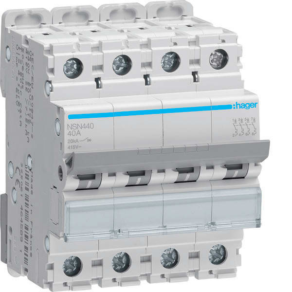 HAGER - HAGNSN440 INTERRUTTORE AUTOMATICO 4P 40A 20KA D 4